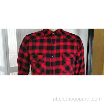 Camisa masculina 100% algodão vermelho e preto xadrez
